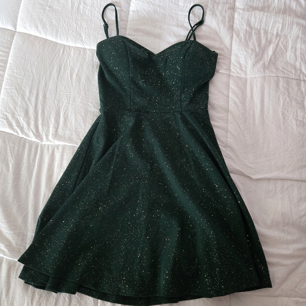 City Triangles Dark Green Glitter Mini Dress